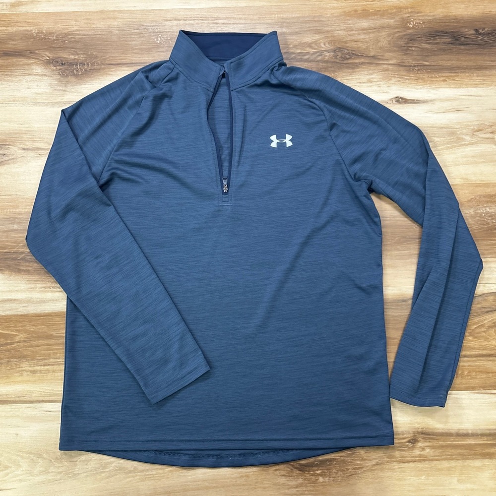 Under Armour Pullover Size LG 1/4 Zip HeatGear Loose Fit Navy Blue Activewear